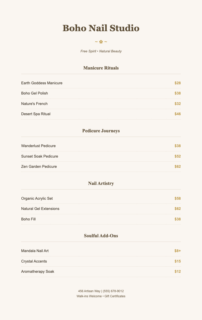 Bohemian chic nail price list